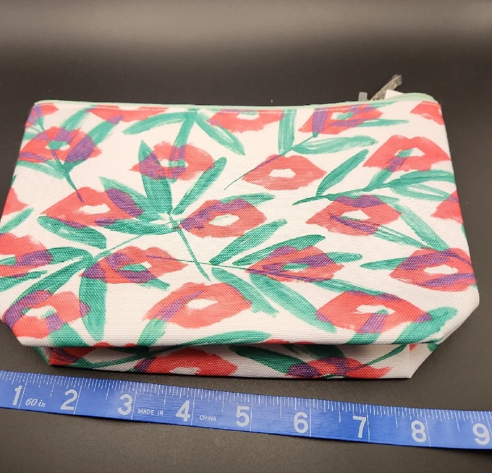 Clinique Drawbertson Coral Mint Lip Print Cosmetic Pouch NWT